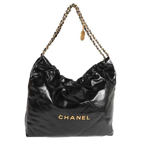 shiny calfskin quilted small chanel 22 black|CHANEL.